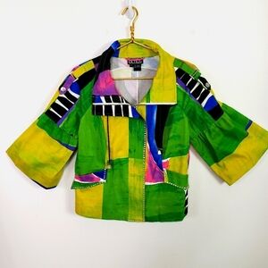 Berek abstract bright multicolor print 3/4 Flared sleeve jacket indie